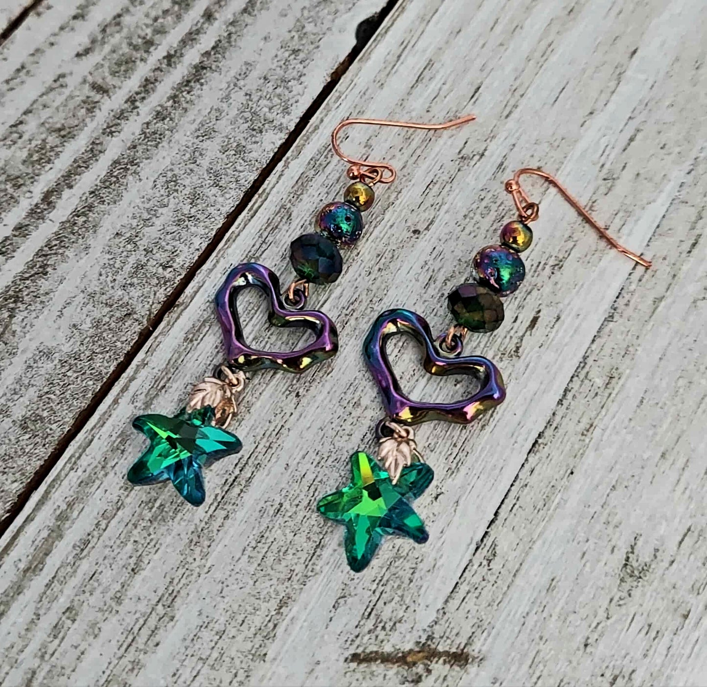 3 inches Ion Plating Heart earring crystal star