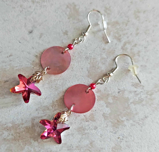 Iridescent pink crystal star 2.25 inches earrings