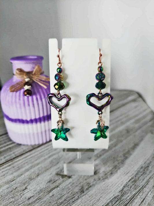 3 inches Ion Plating Heart earring crystal star