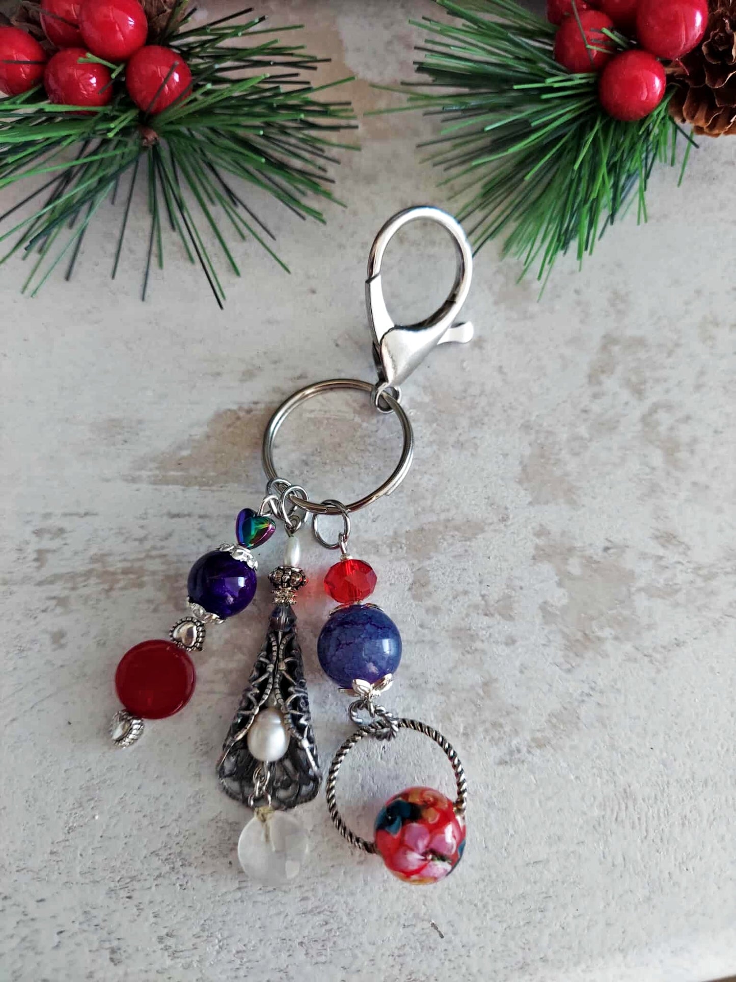 Key chain purse charm handmade silver heart hook Accessories