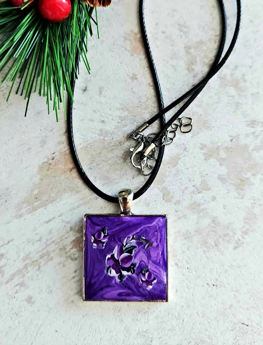 Handcrafted Clay resin purple pendant necklace 18inches