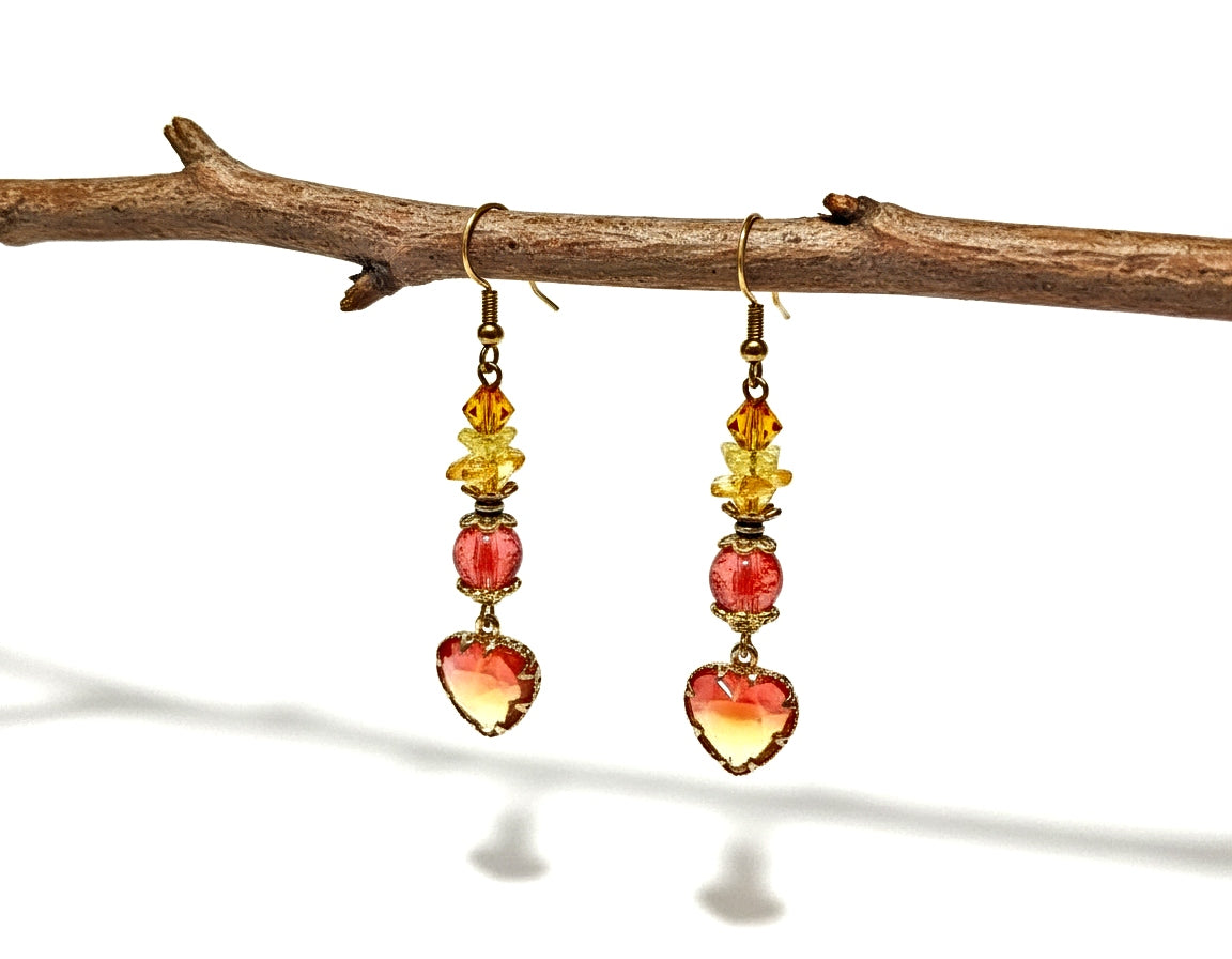 Orange Red Gold Earrings - Warm Autumn Tones | 2.5 Inches