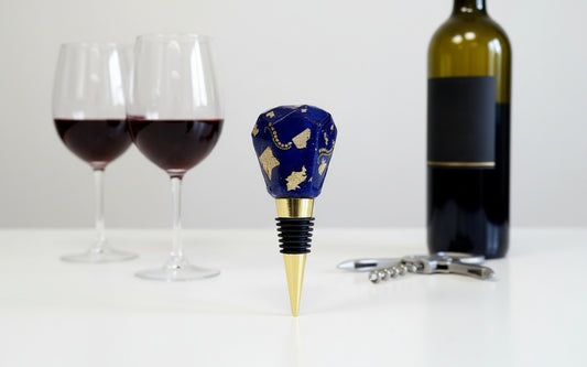 Navy blue resin Handcrafted wine stopper Gold accessories