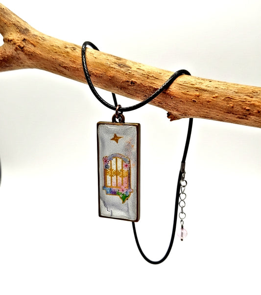 Reversible Resin Leaf Necklace 18 Inch - Dual Sided Pendant Lobster Clasp