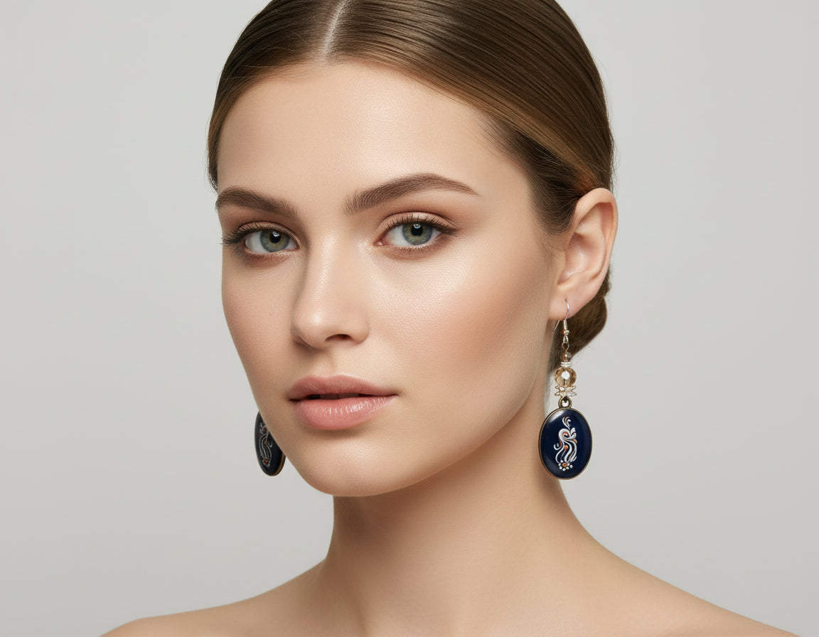 Vintage Champagne Resin Earrings - Bronze Bezel Crystal Dangle Earrings