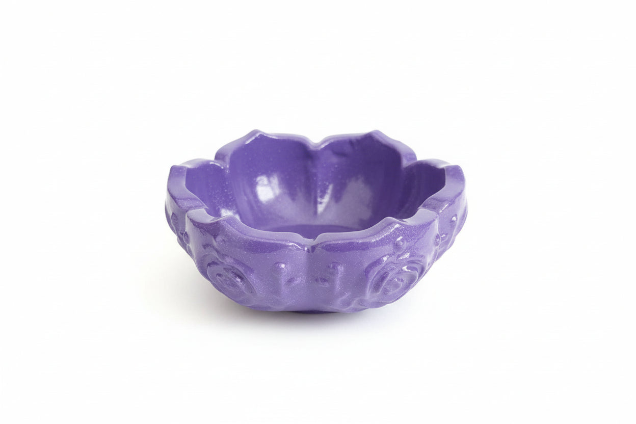 Lotus Storage Bowl - Handmade Resin-Crete Purple Trinket Dish 4" sample