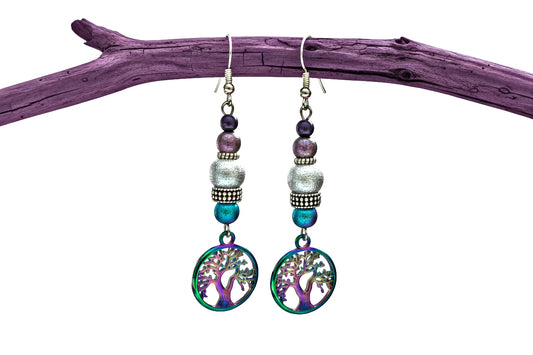 Rainbow Tree of Life Earrings with Czech Glass Beads 2.5inches