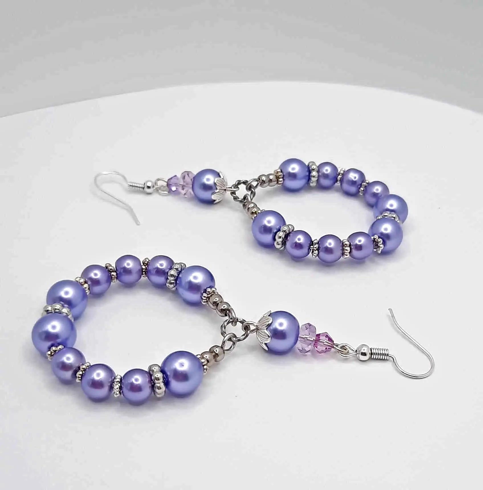 Purple glass pearl hoop Earrings - Image #1