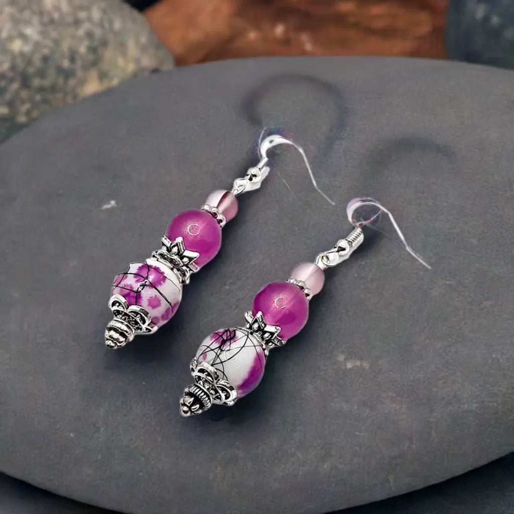 2.25 inches glass beaded earrings - Image #2