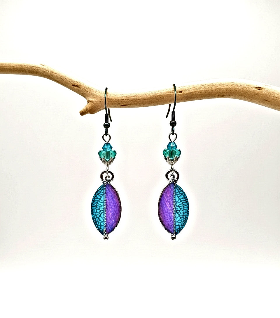 Handpainted Iridescent Earrings - Purple & Turquoise | 2.5 Inches