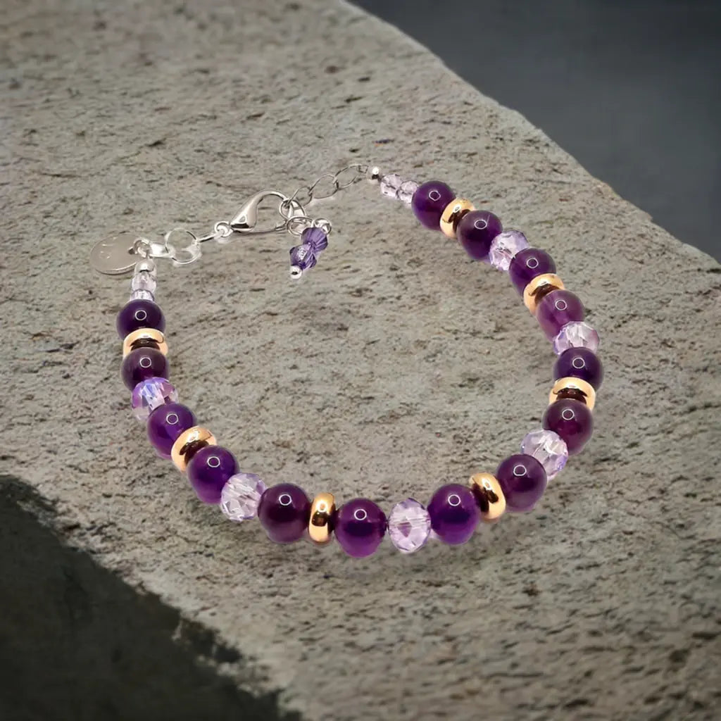 Amethyst Purple Stone Bead Bracelet - Image #6