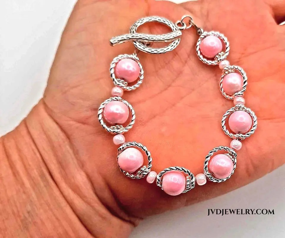 Pink glass pearl bracelet - Image #2