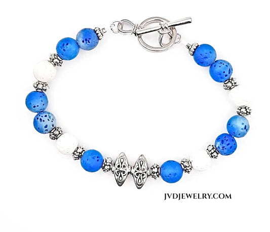 White and blue lava rock bracelet - Image #1