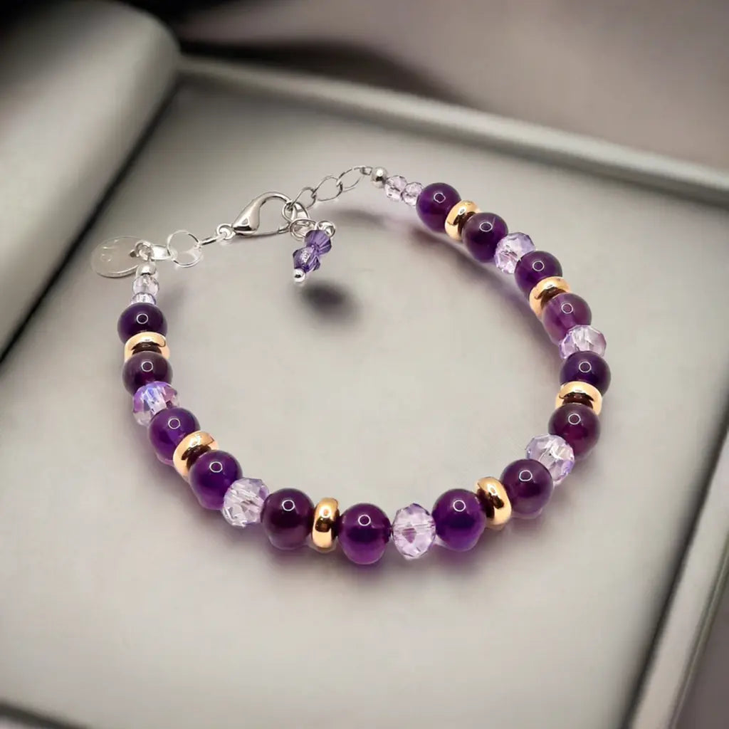 Amethyst Purple Stone Bead Bracelet - Image #3