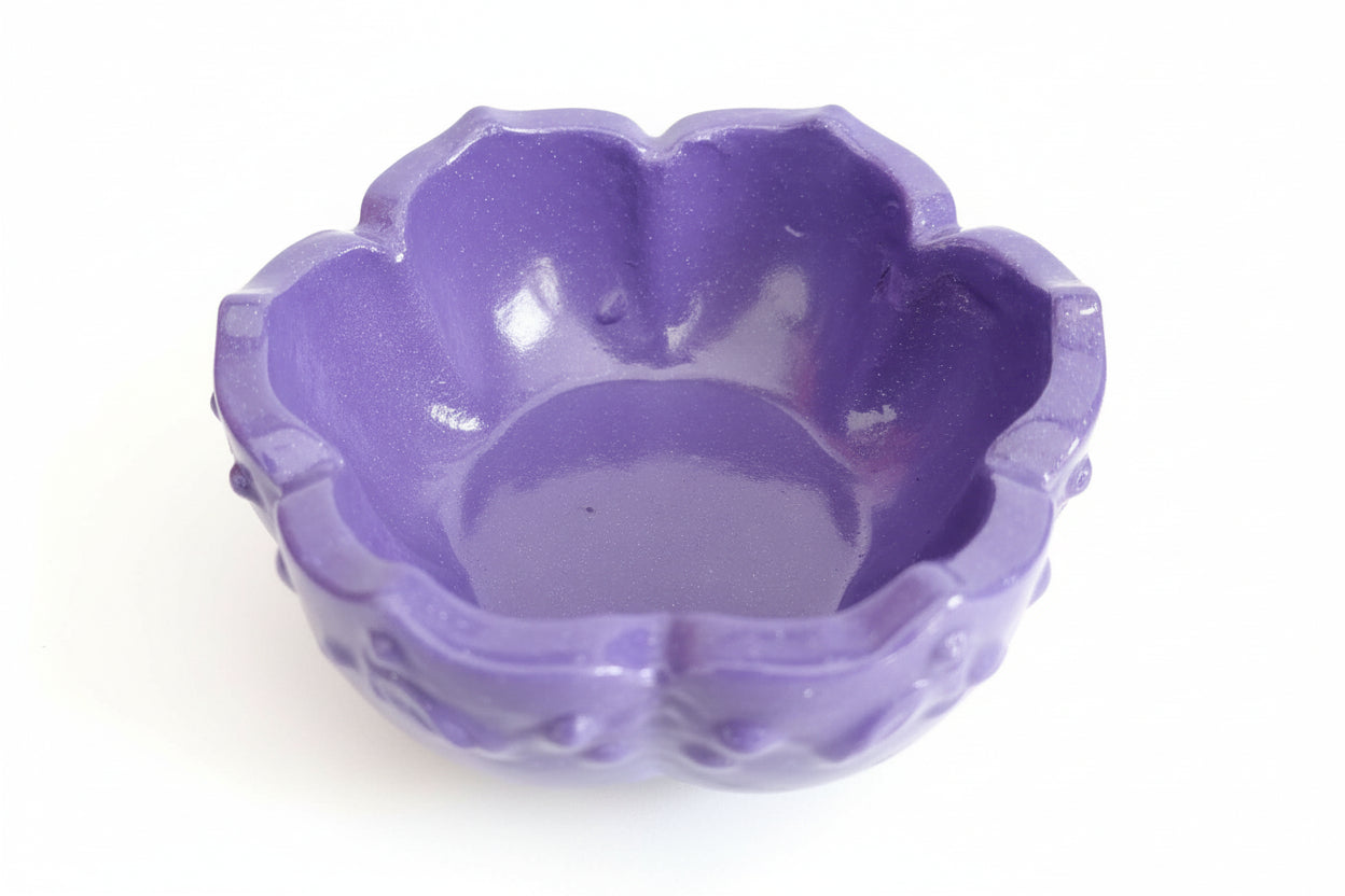 Lotus Storage Bowl - Handmade Resin-Crete Purple Trinket Dish 4" sample