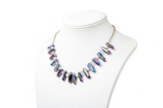 Rainbow Titanium Crystal Necklace - 23" Silver Chain with Glass Pearls