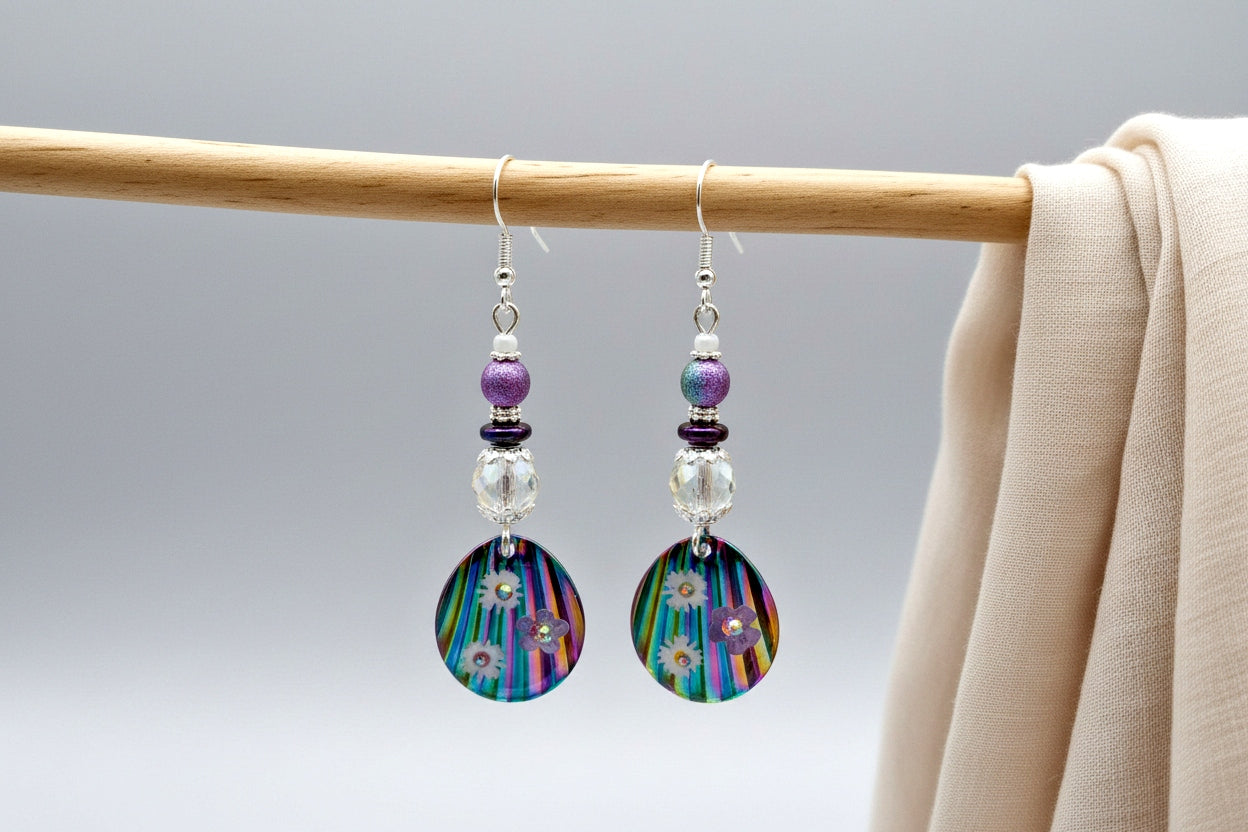 Rainbow Flower Earrings - Handcrafted Dried Flower Resin Jewelry