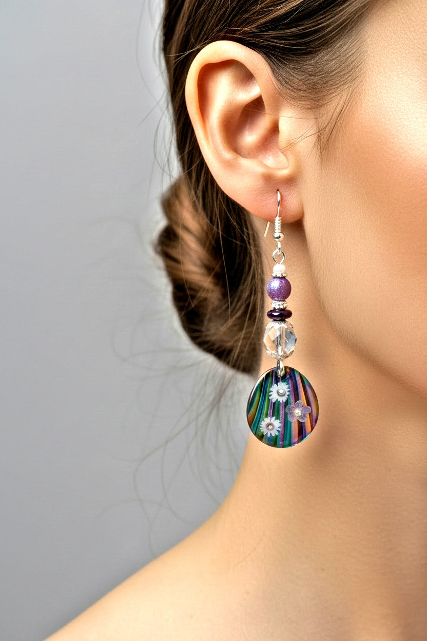 Rainbow Flower Earrings - Handcrafted Dried Flower Resin Jewelry