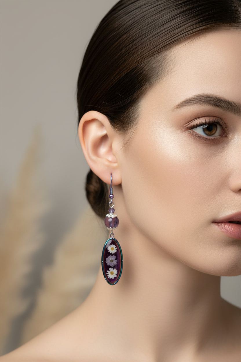 Dried Flower Resin Earrings - Multicolor Rainbow Dangle Earrings