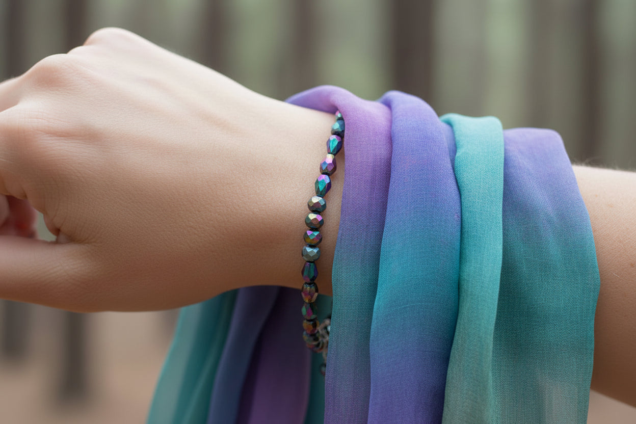 Rainbow Bracelet - Ion Plating Glass Bead Bracelet 6.25 to 7.75 Inches