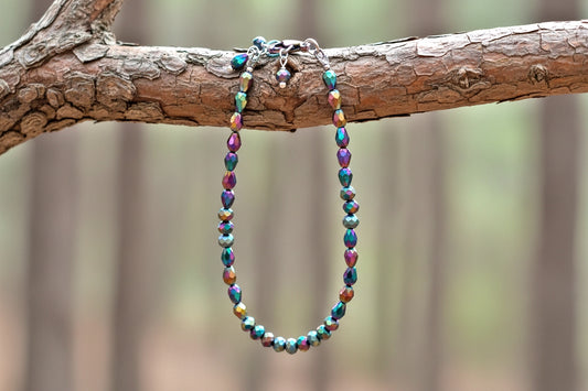 Rainbow Bracelet - Ion Plating Glass Bead Bracelet 6.25 to 7.75 Inches