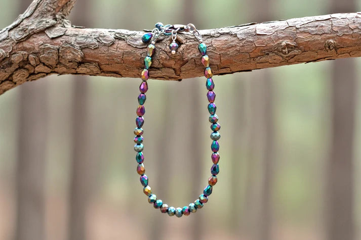 Rainbow Iridescent Beaded Ankle Bracelet – Adjustable | JVDesigner