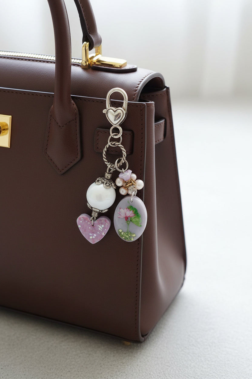 Purse Charm - Handmade Resin Heart Charm with Silver Hook