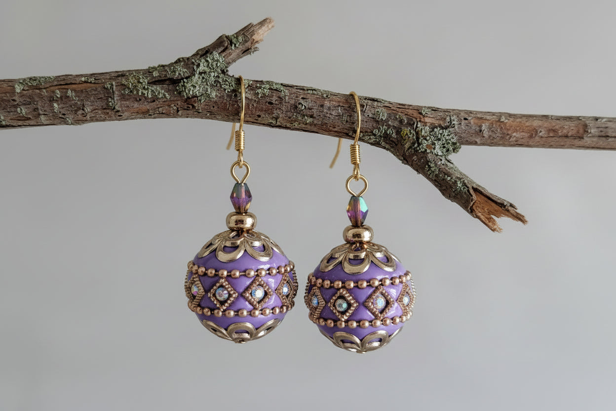 Iridescent Rainbow Indonesian Bead Earrings - 14K Gold Plated