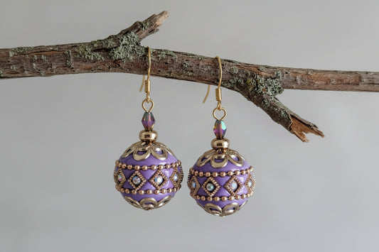 Iridescent Rainbow Indonesian Bead Earrings - 14K Gold Plated