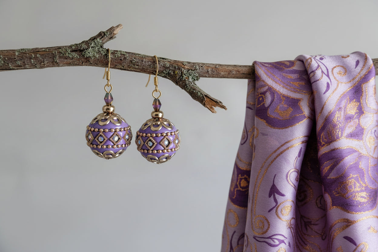 Iridescent Rainbow Indonesian Bead Earrings - 14K Gold Plated