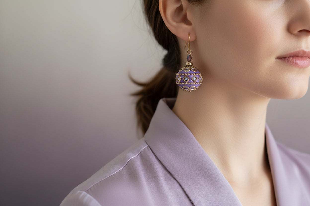 Iridescent Rainbow Indonesian Bead Earrings - 14K Gold Plated