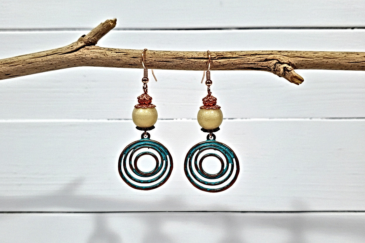 Patina Swirl Earrings Rose Gold - Handmade French Hook Dangle Earrings