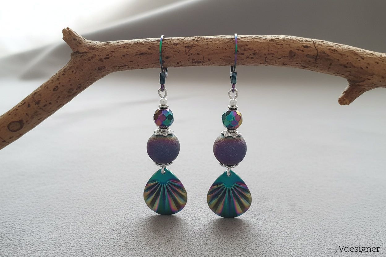 Everything Rainbow Earrings - Handmade Stainless Steel Leverback Dangle Earrings