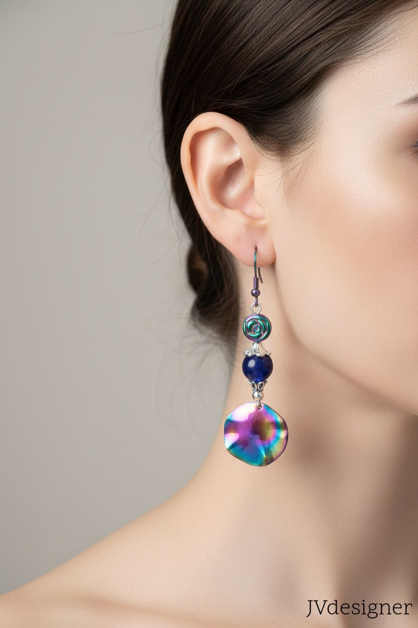 Rainbow Ion Plated Earrings - Purple Crystal Dangle Earrings with Silver Accents for Women