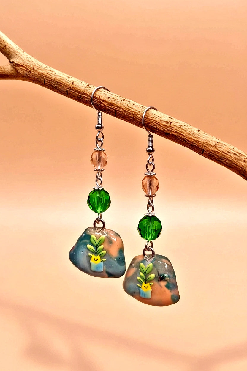 Pastel Easter Earrings - Handcrafted Clay Charm Glass Beads