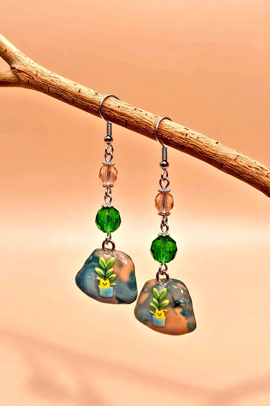 Pastel Easter Earrings - Handcrafted Clay Charm Glass Beads