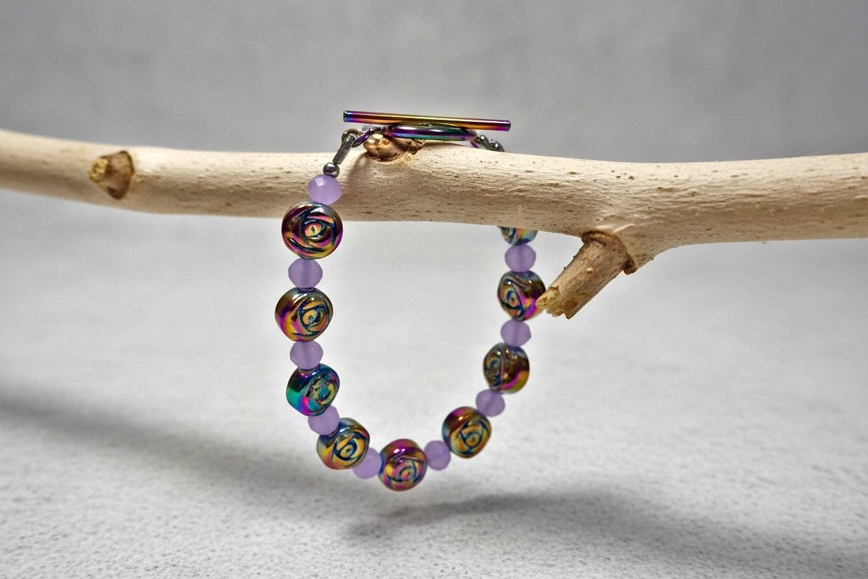 Rainbow lavender Toggle Bracelet - Rainbow ion plating Flower Jewelry