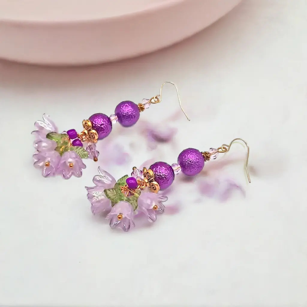 Bouquet de Fleur Purple and pink Earrings 2.5 inches