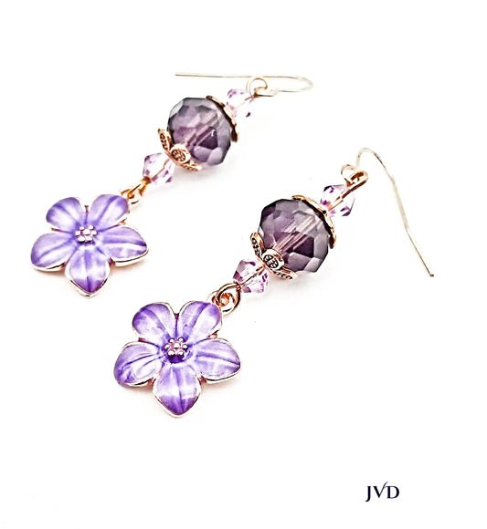 Purple flower enamel earrings - Image #1