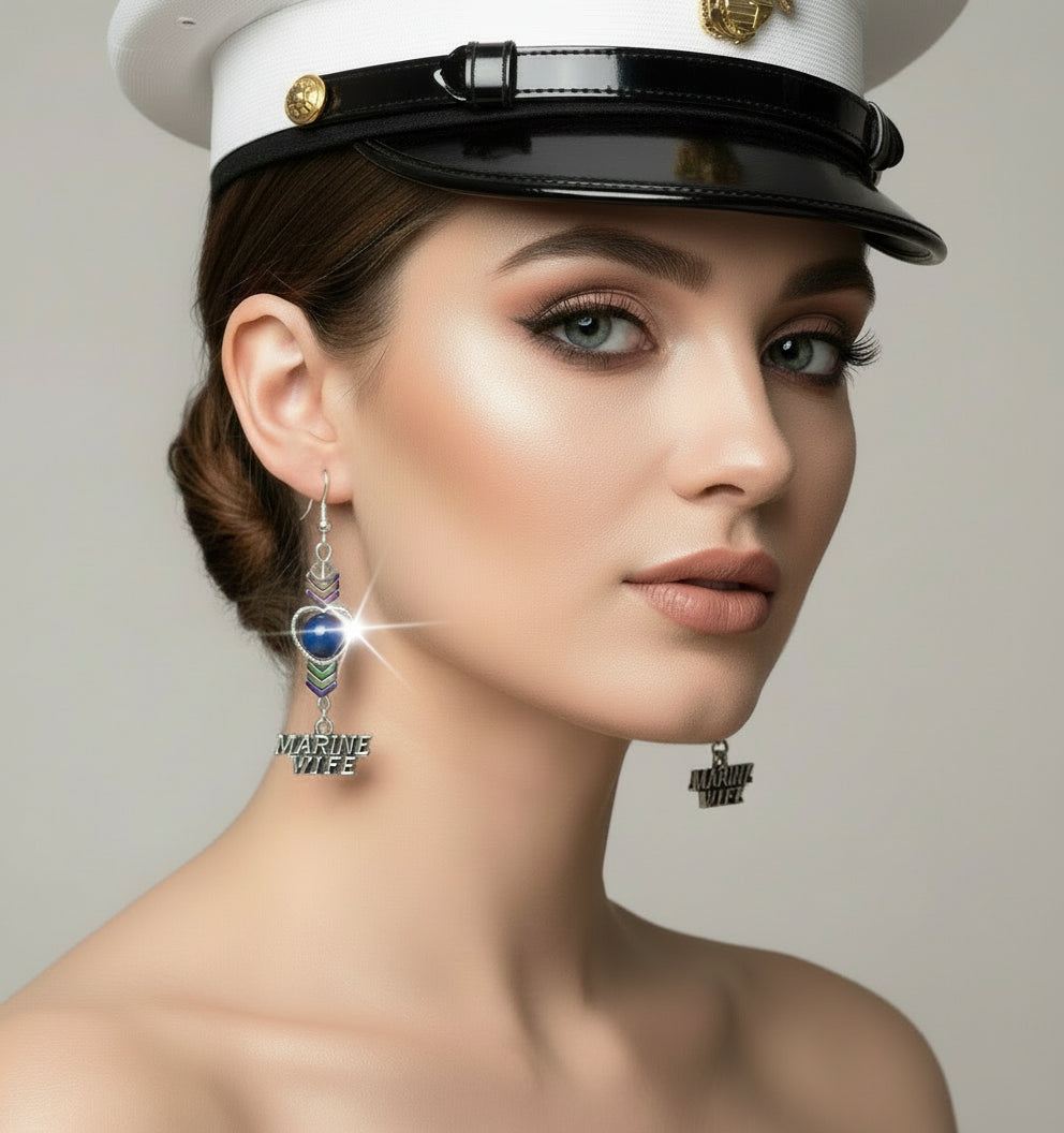 Marine Wife Earrings - Patriotic Charm Design | 2.5 Inches