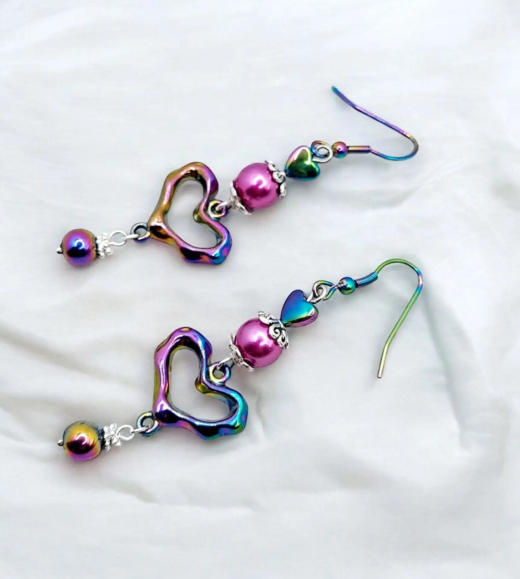 Ion Plating hearts purple rainbow Earrings 2.5inches - Image #5