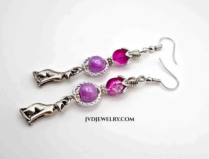Puple beaded kitty earrings - Image #1