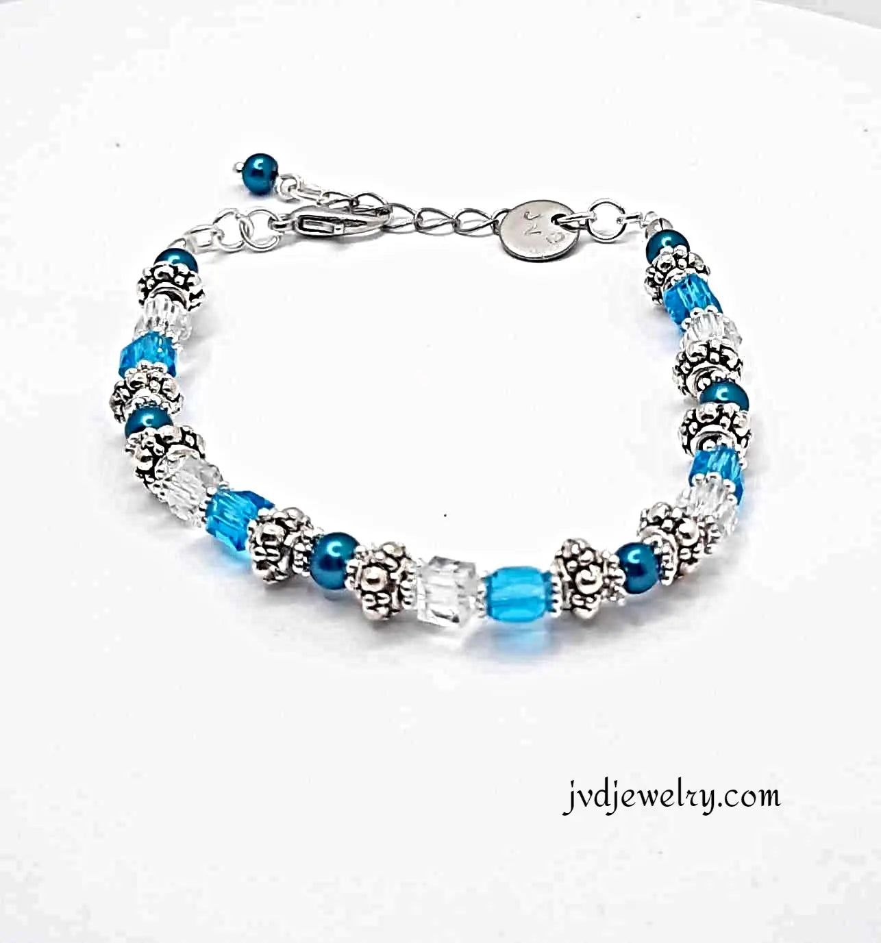 Blue turquoise silver beaded Bracelet - Image #1