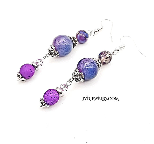 Sweet orange oil earrings with purple beads - Image #1