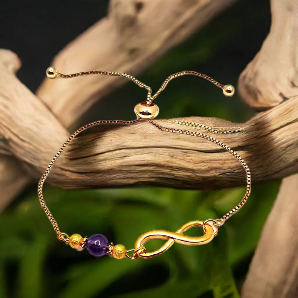 Gold Infinity Bracelet with purple amethyste