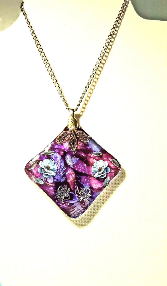 Reversible handcrafted by Josie purple colors pendant necklace - Image #1