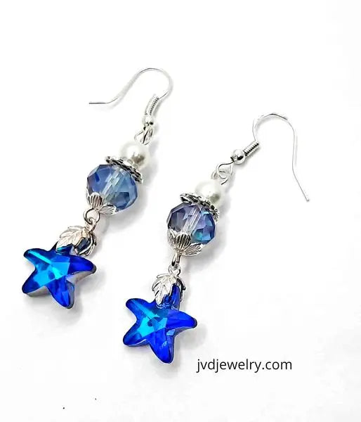 Blue crystal star beaded Earrings - Image #1