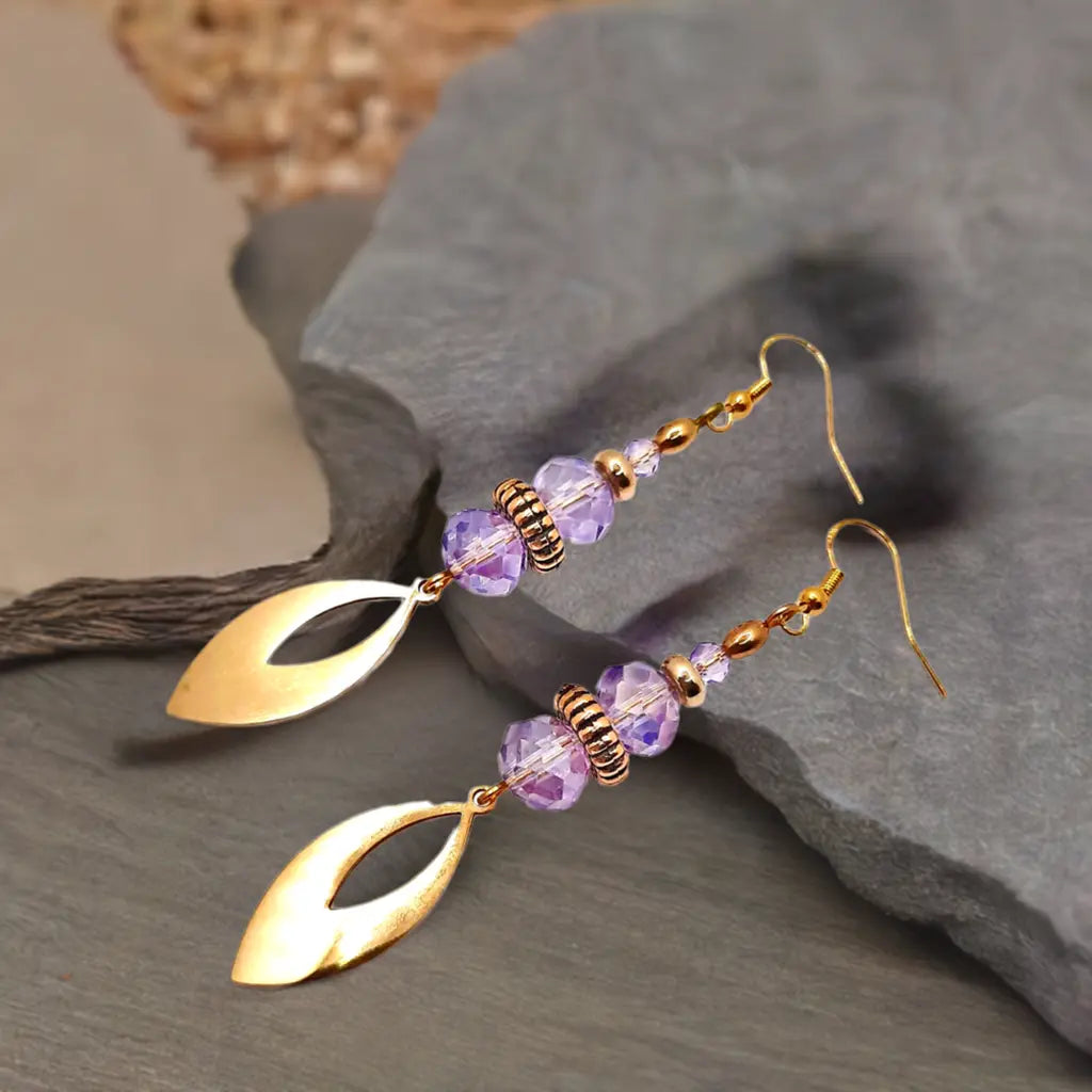 AB Faceted Lavender crystal gold plated Earrings - Image #4