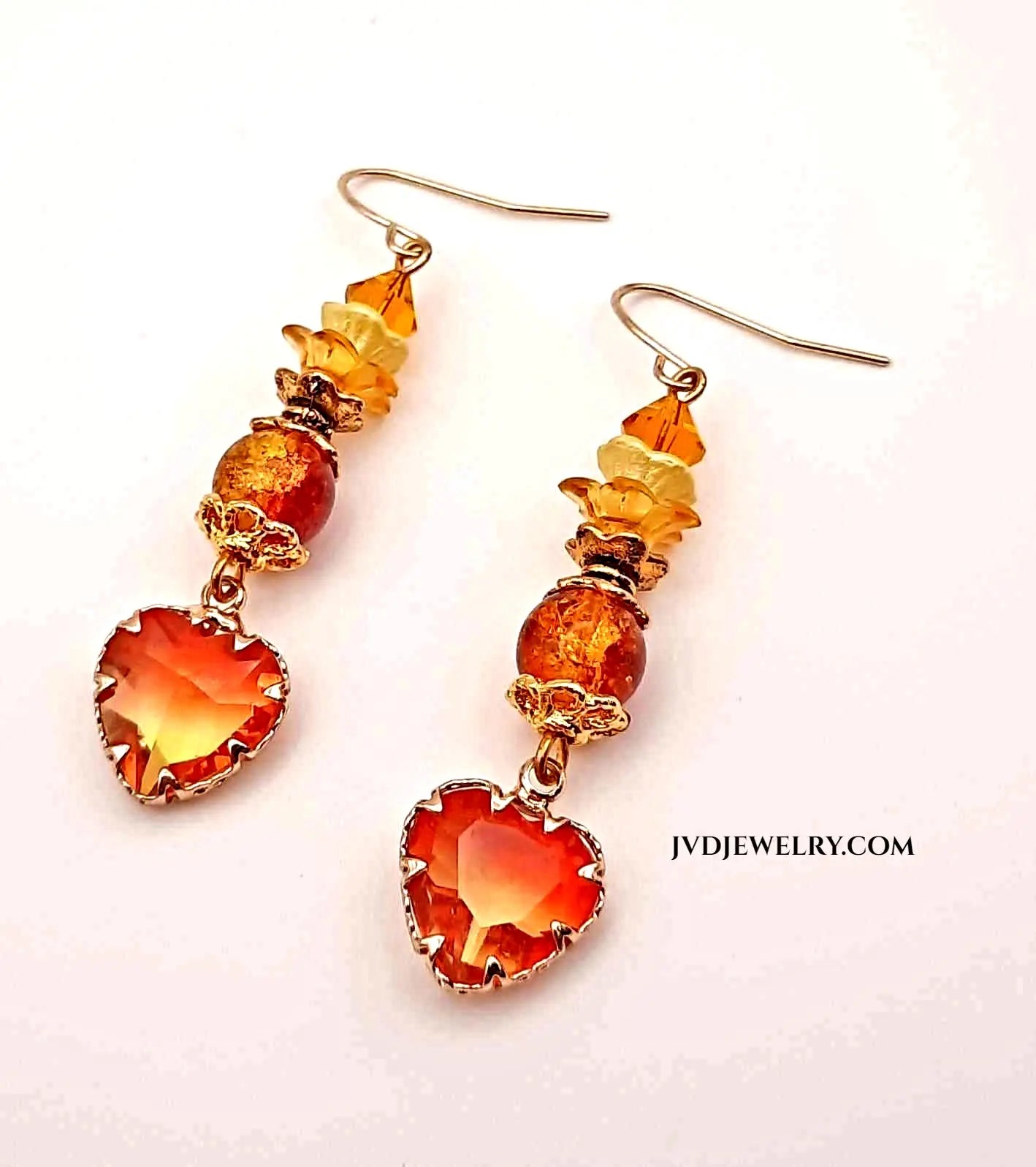 Orange red gold-plated earrings - Image #1