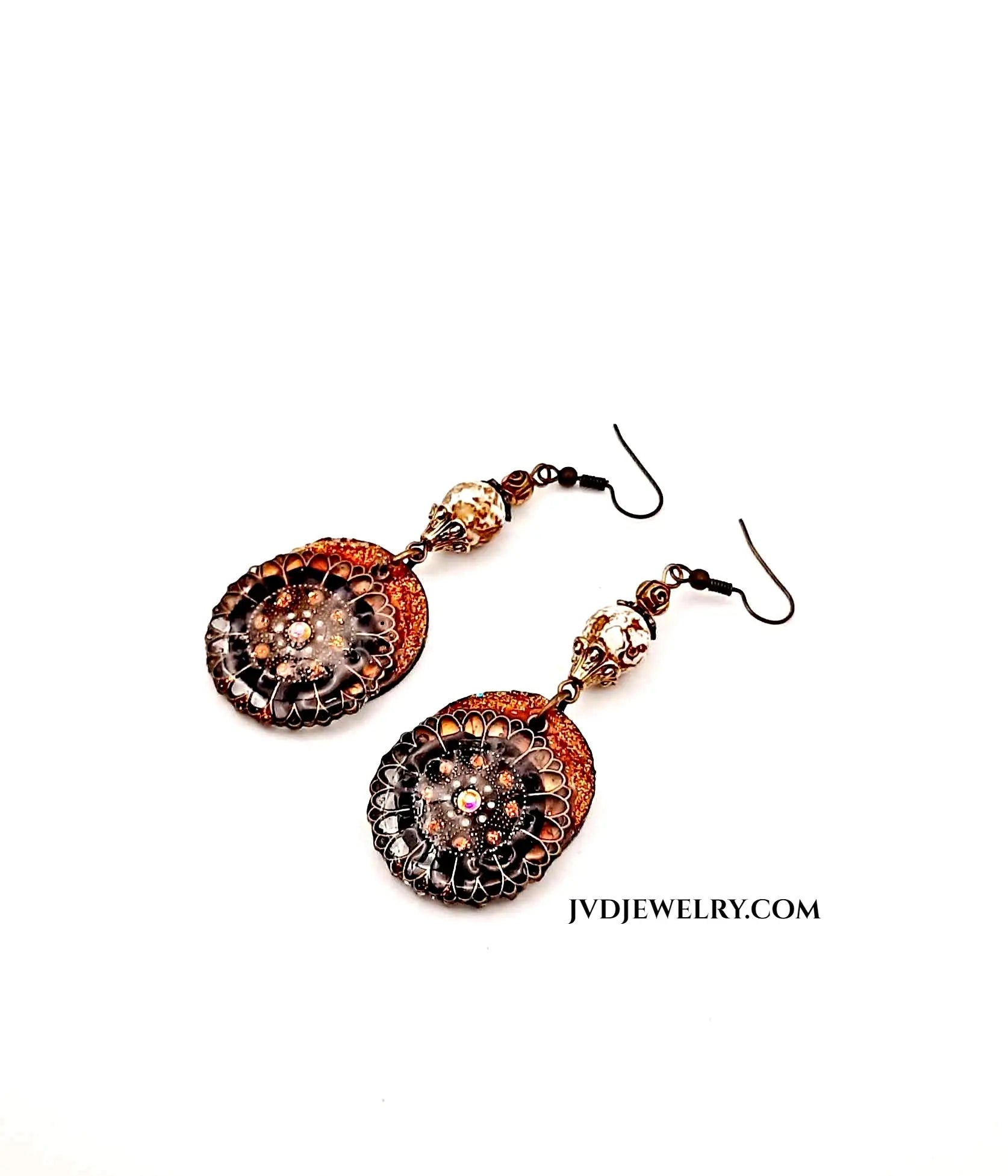 Boho handcrafted earrings with glass bead earrings - Image #1